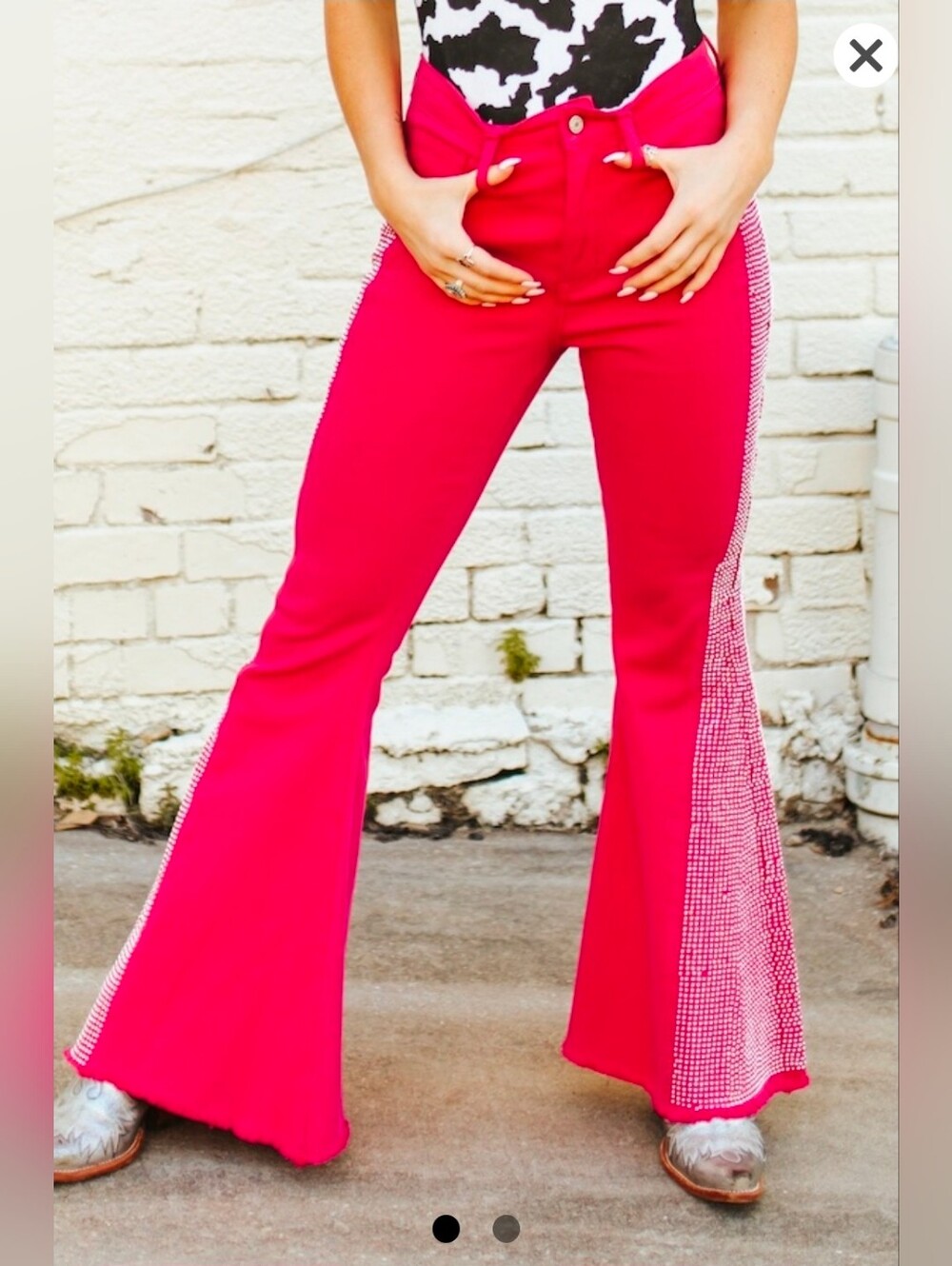 NEW!!! Lucky & Blessed Hot Pink Rhinestone Side-Stripe Flared Pants, NWT
